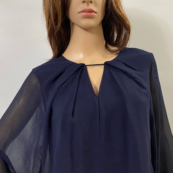 Calvin Klein Dark Navy Sheer Sleeve Blouse NWT Size S - Picture 3 of 7